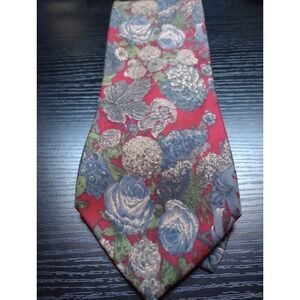 Vintage Bill Blass Silk Necktie Red Blue‎ Floral Roses Classic 3.75" Wide...